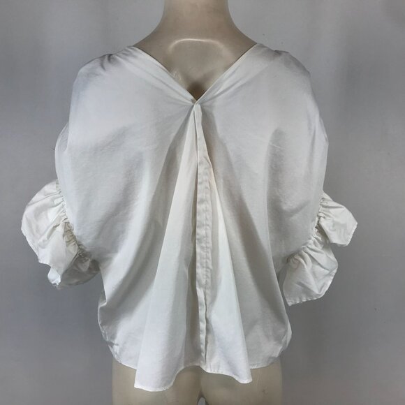 DOUBLE STANDARD CLOTHING -WOMEN'S 36 - WHITE SHORT RUFFLE SLEEVE V NECK TOP - Picture 5 of 6